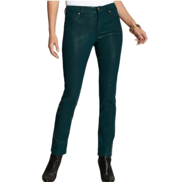 Platinum Chico’s Green Painted Jeans Size 12/L - Picture 1 of 6
